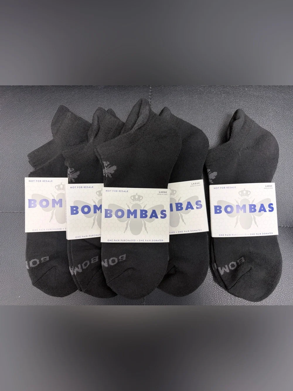 Bombas Ankle Socks Large 5 Pair Unisex Womens & Mens Honeycomb Black